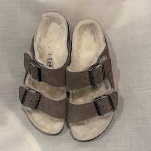 Birkenstock Arizona Shearling Sandals with Black Soles